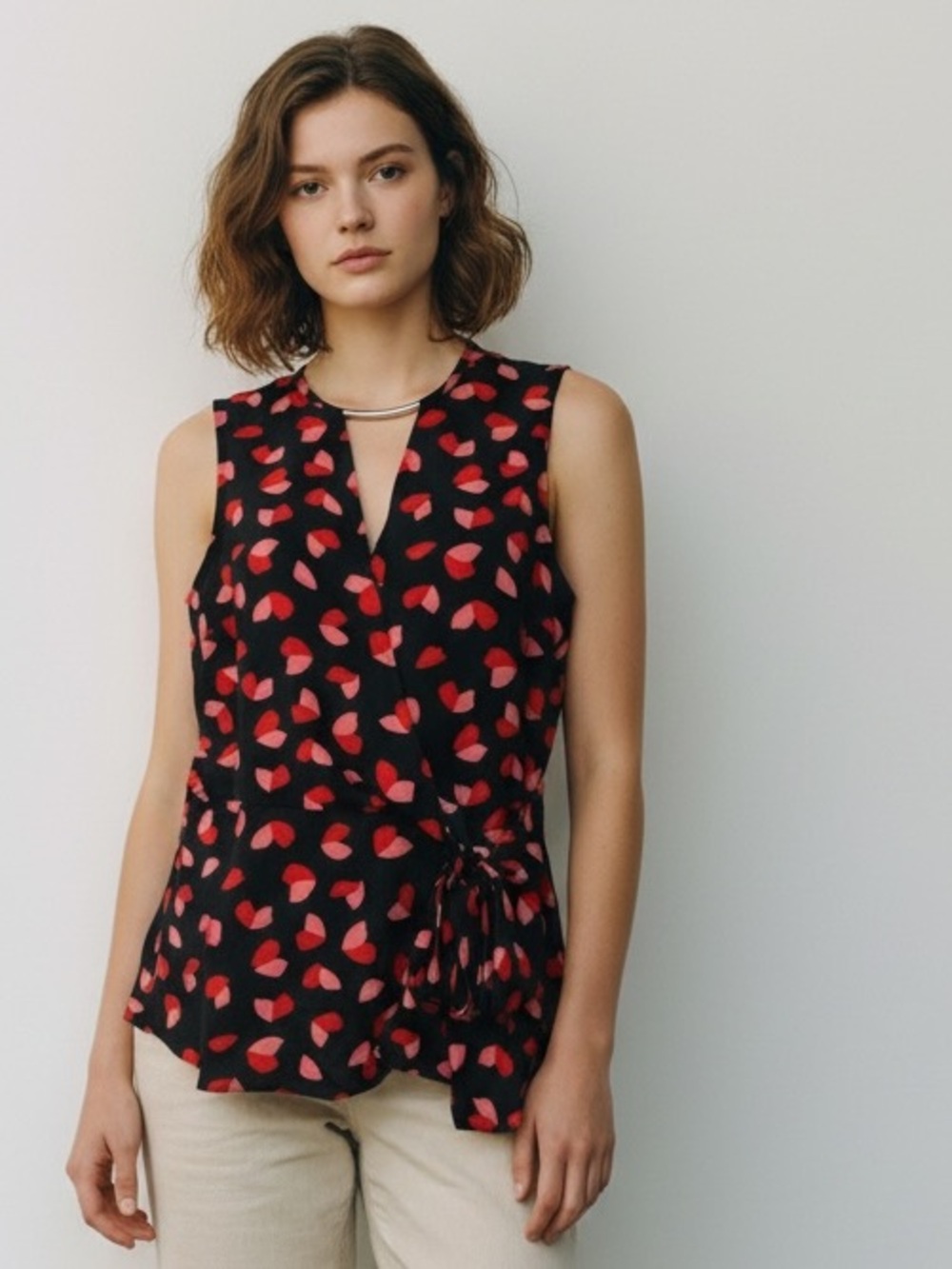 MICHAEL Michael Kors Petal Passion Crossover Top with Neck Accent